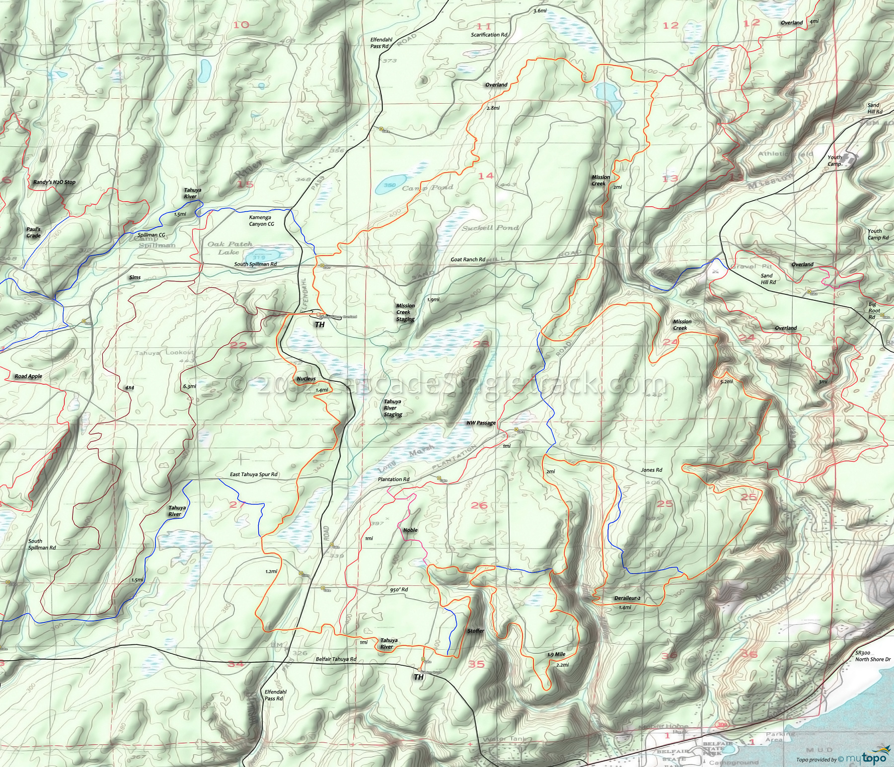 Tahuya State Forest: Mission Creek, 1.9 Mile, Deraileur-2, Overland, Nucleus, Tahuya River Area Topo Map
