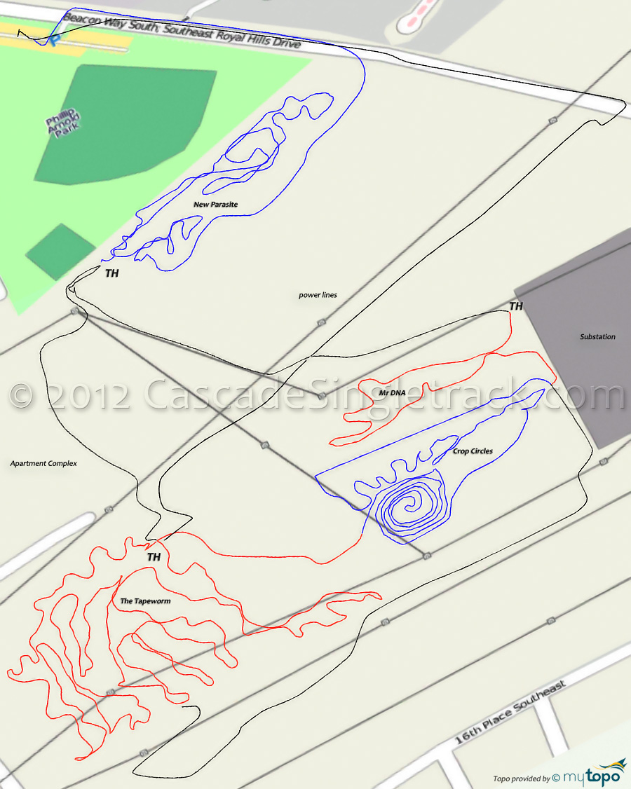 Mr DNA Trail, Crop Circles Trail, The Tapeworm Trail, New Parasite Trail Area Topo Map