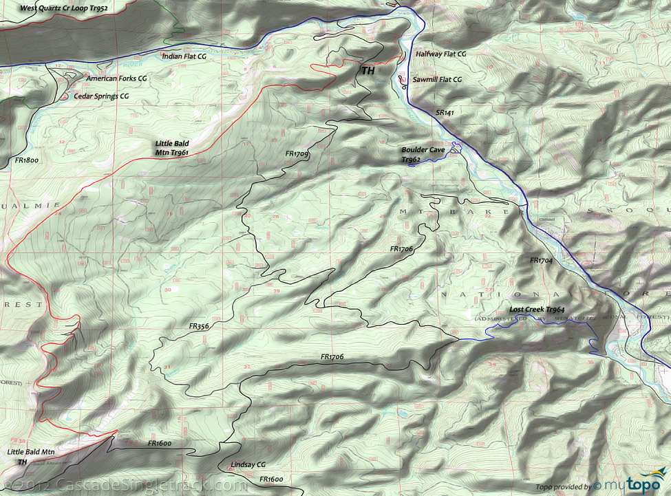 Boulder Cave, Lost Creek, Little Bald Mountain Trail #961 Topo Map