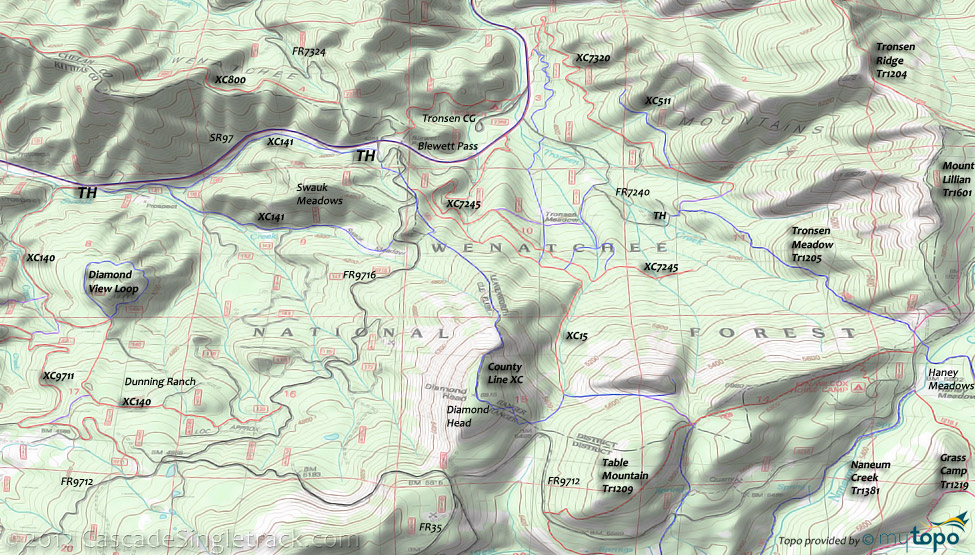 Blewett Pass XC Ski Trails Topo Map