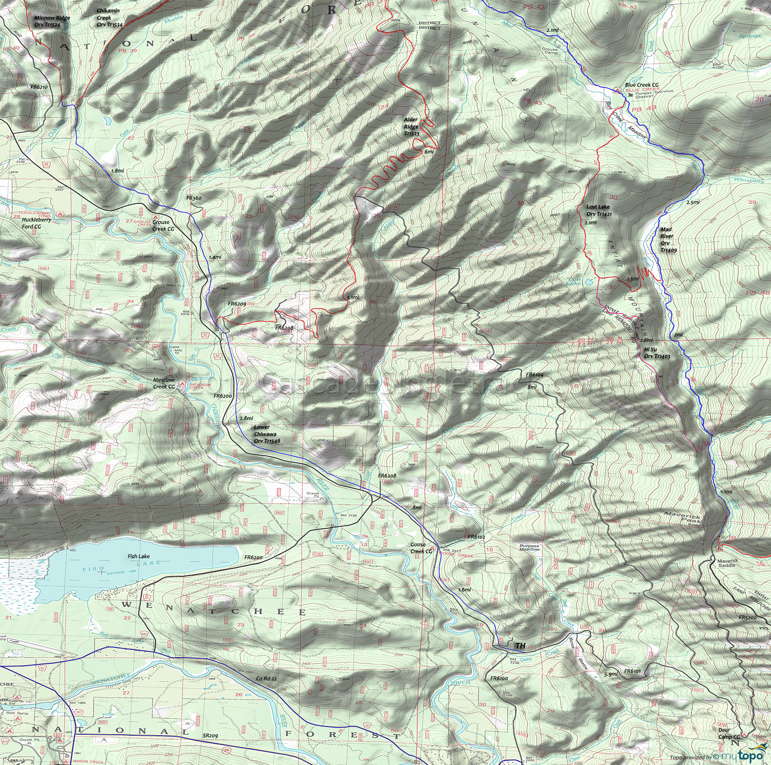 Chiwawa Trail 1548, Minnow Ridge Trail 1524 Area Topo Map