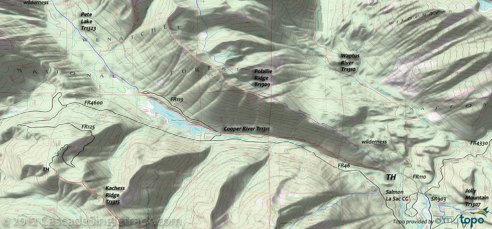 Cooper River,Pete Lake,Kachess Ridge,Red Mountain,Polallie Ridge,Waptus River,Tired Creek Trails Topo Map
