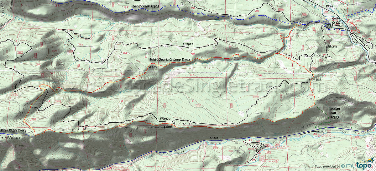 West Quartz Creek Loop Trail 952 Area Topo Map