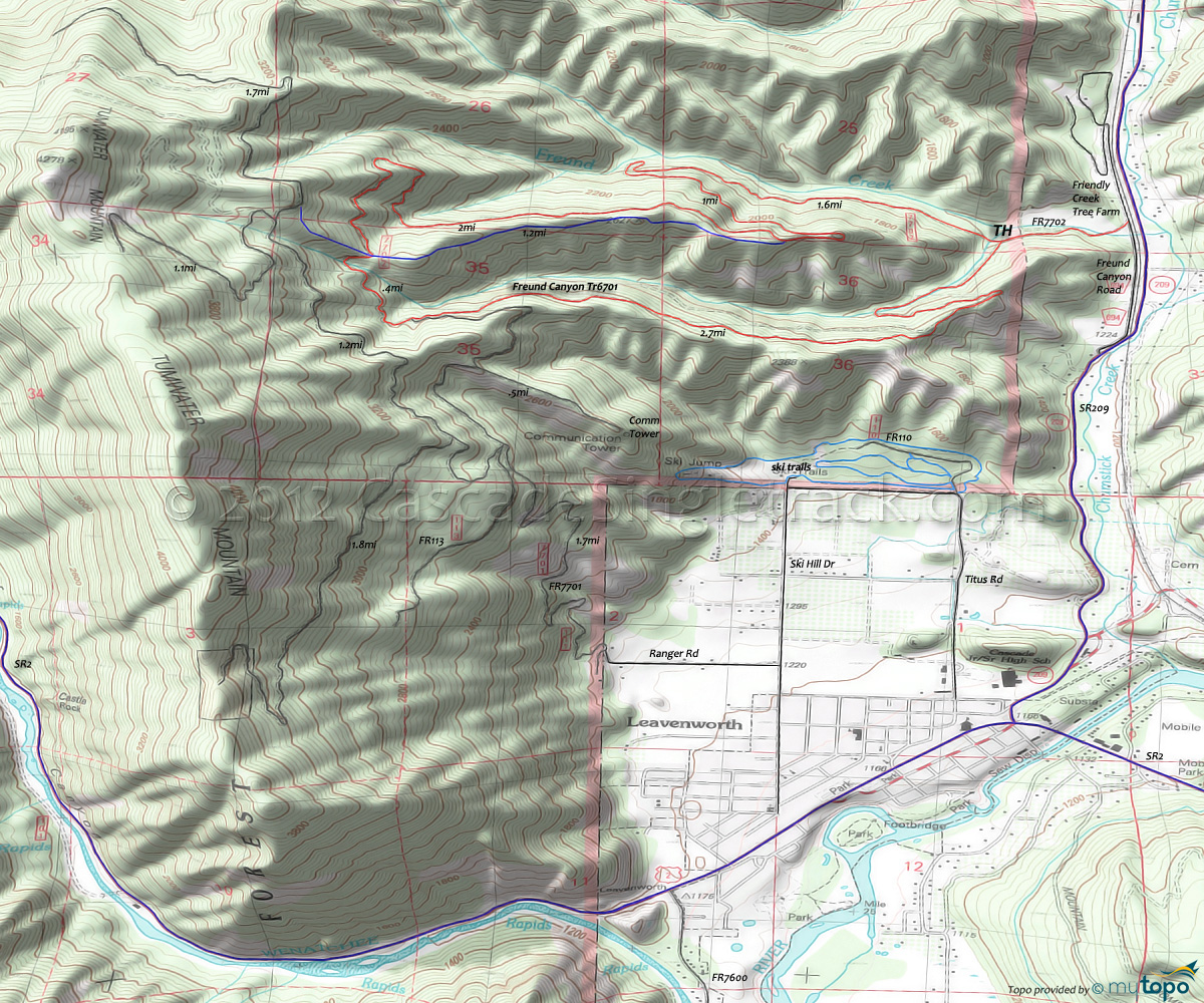 Freund Canyon Trail 6701, Leavenworth Ski Trails Area Topo Map