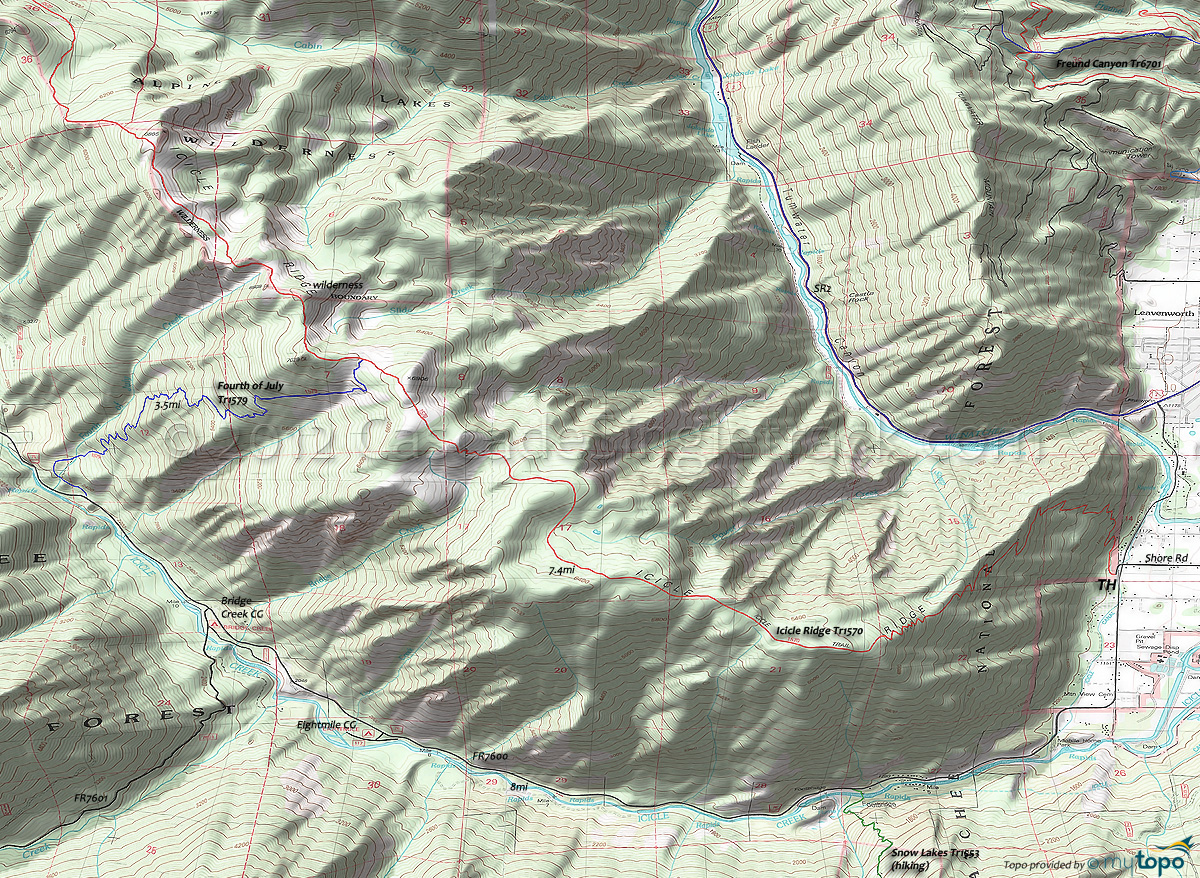 Fourth of July Trail 1579, Icicle Ridge Trail 1570 Area Topo Map