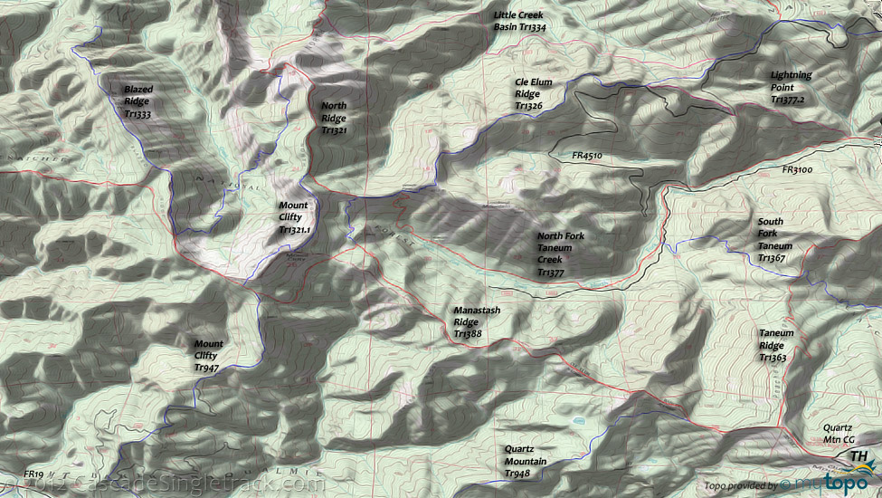 Mount Clifty, Manastash Ridge Trail 1388 Topo Map