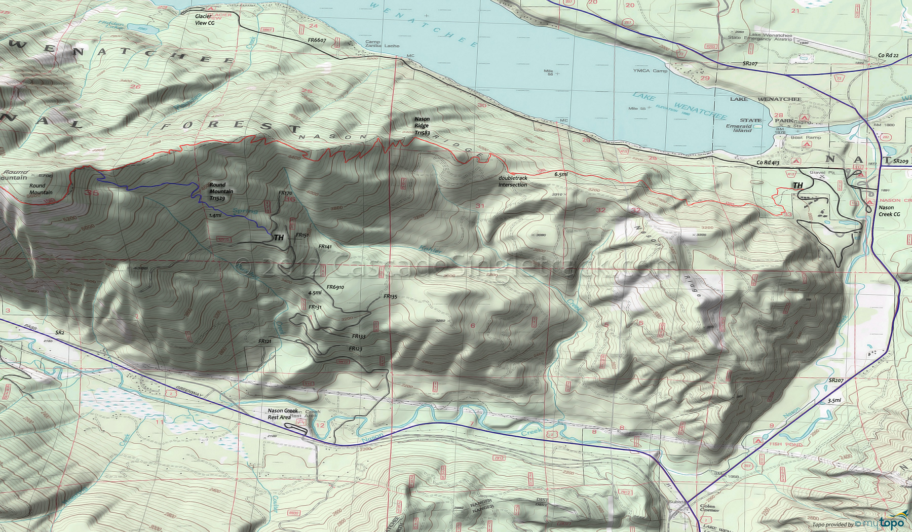 Nason Ridge Trail 1583, Round Mountain Trail 1529 Area Topo Map