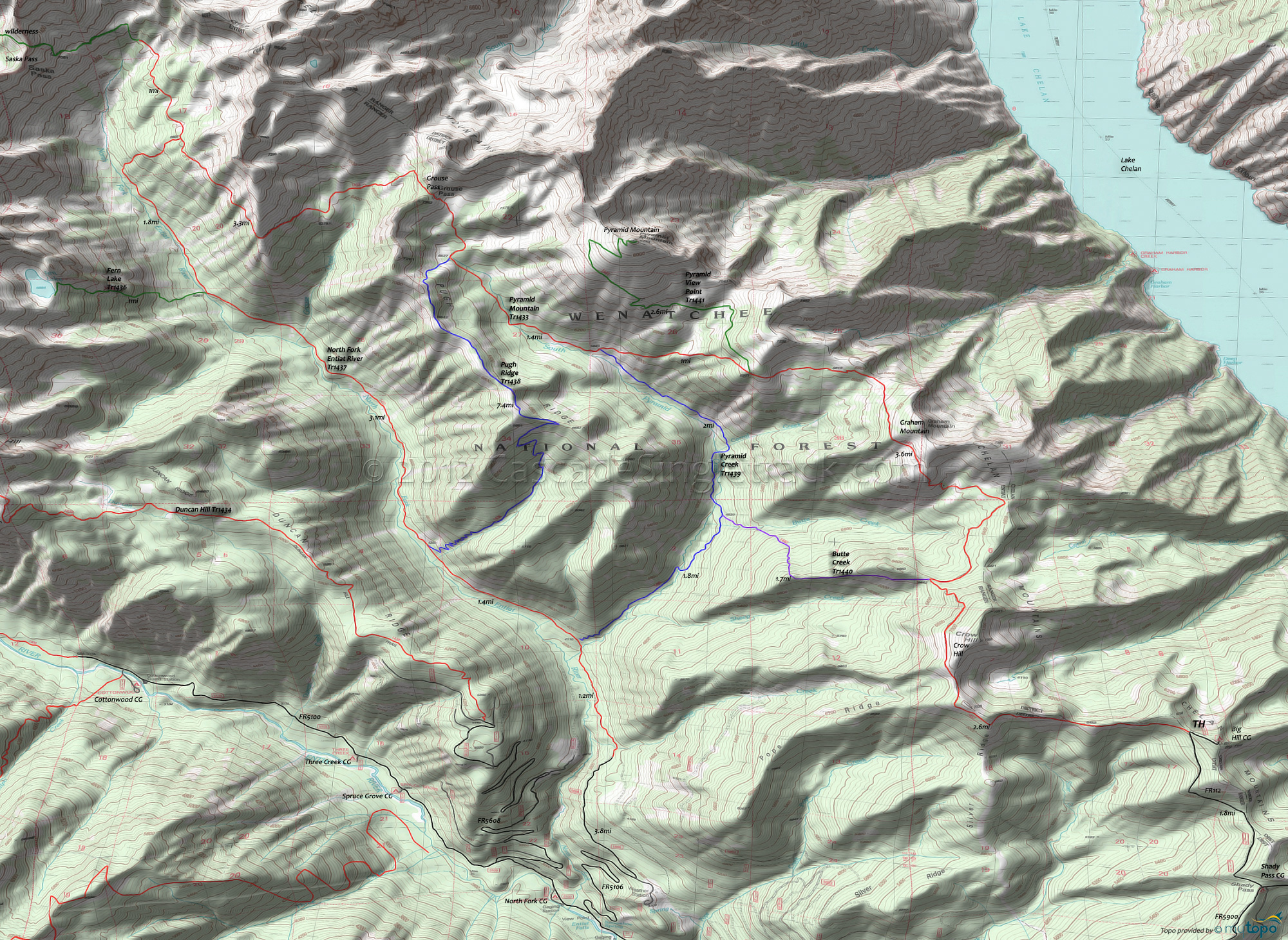 Butte Creek Trail 1440, Fern Lake Trail 1436, North Fork Entiat River Trail 1437, Pugh Ridge Trail 1438, Pyramid Creek Trail 1439, Pyramid Mountain Trail 1433, Pyramid View Point Trail 1441 Area Topo Map