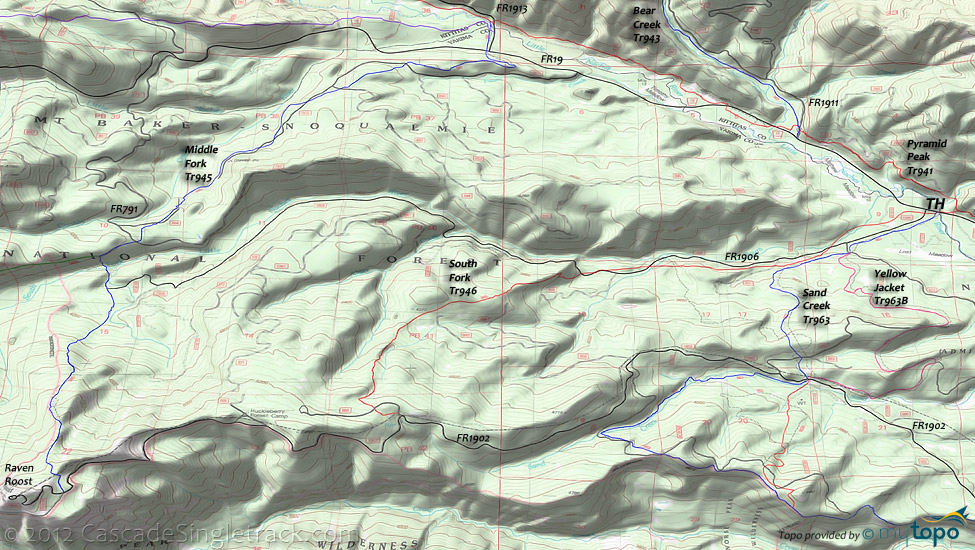 Raven Roost: South Fork Little Naches River,Sand Creek,Yellow Jacket,Middle Fork Little Naches River Trails Topo Map