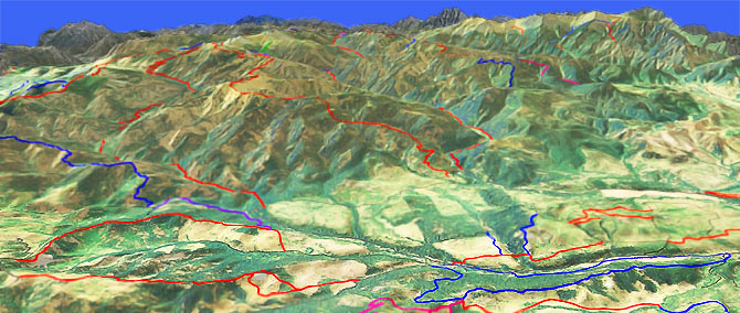 3D view of Sandstone Creek and West Fork Teanaway Ridge Trails