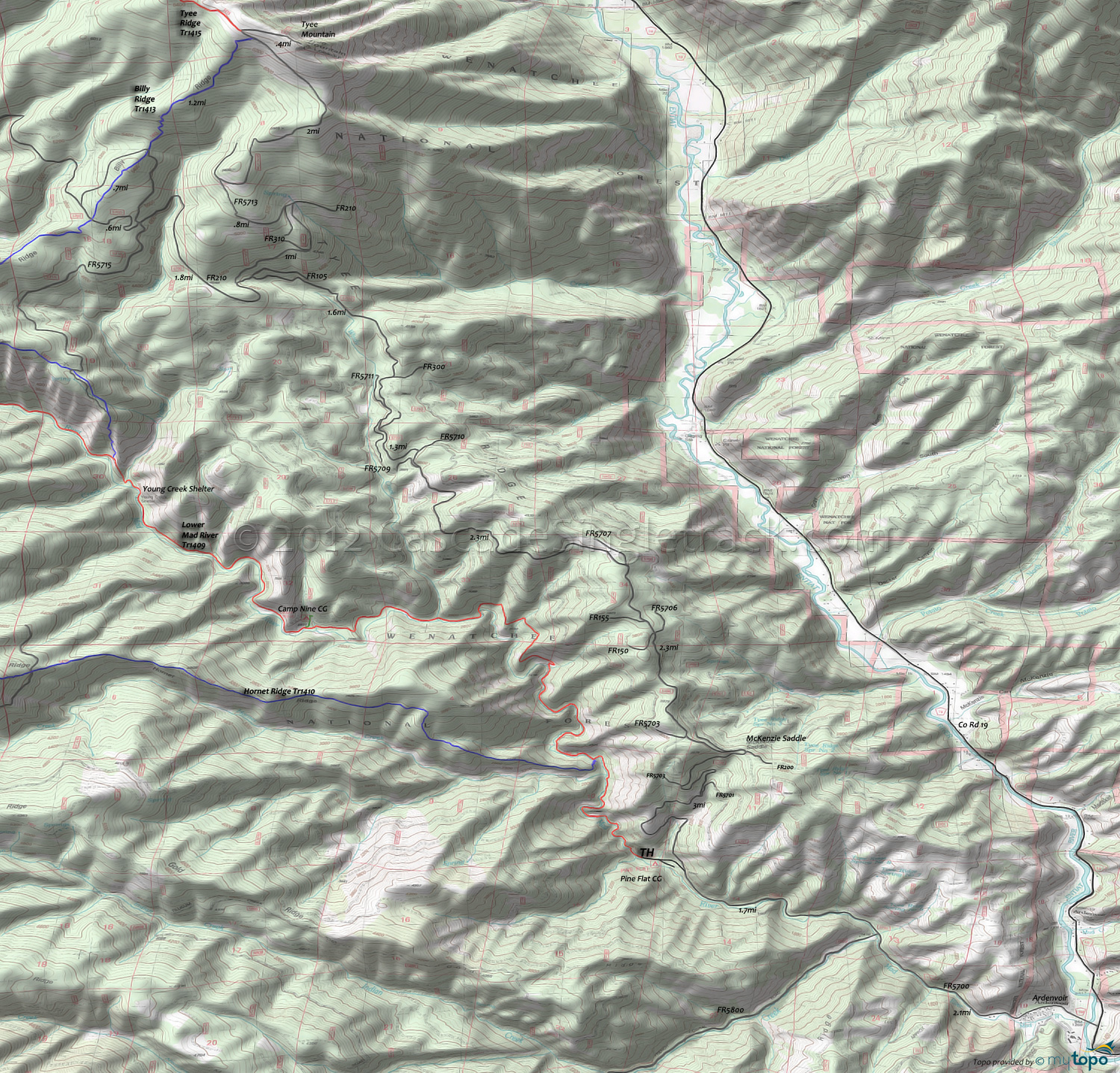 Mad River Orv Trail 1409.1, Tyee Ridge Trail 1415 Trailhead Road Map