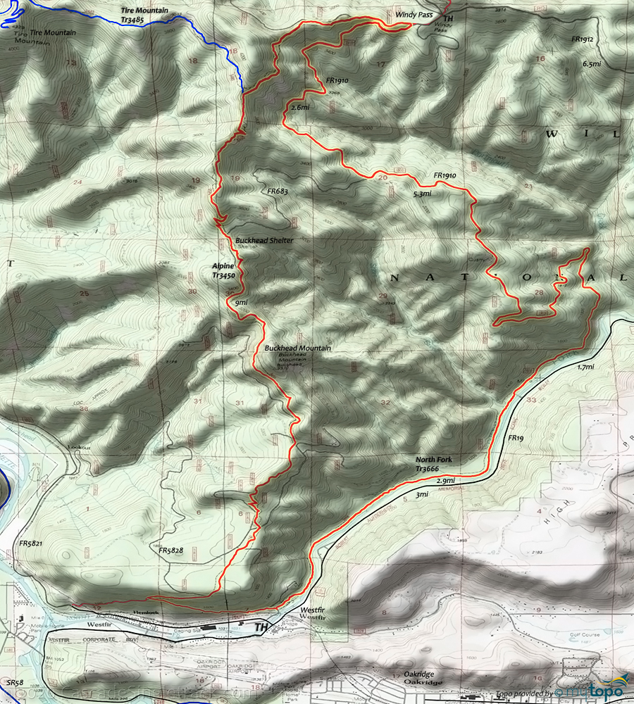 View of FR1910 to Alpine CCW Loop Topo Map