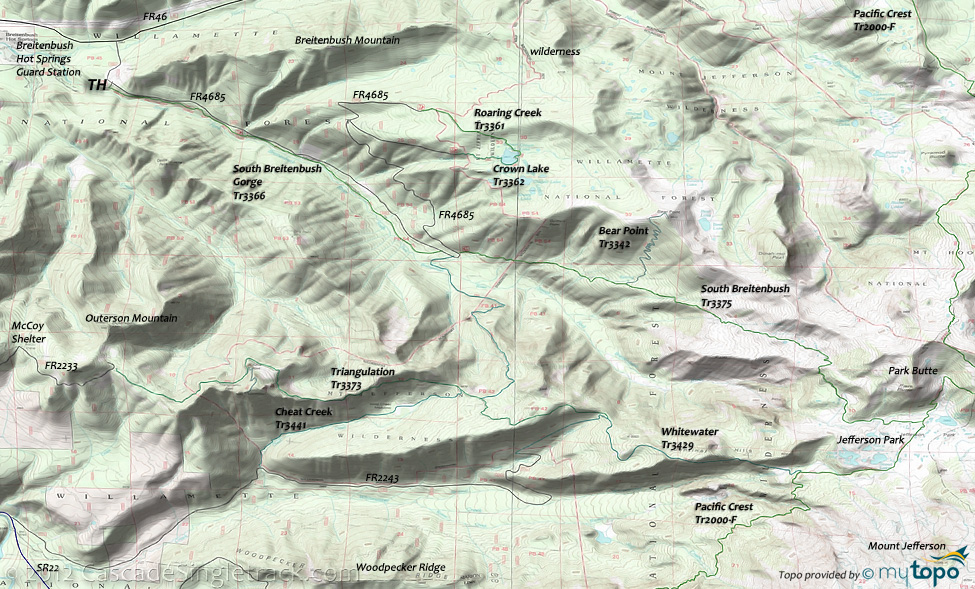 Triangulation, Whitewater, Pacific Crest Trail, Breitenbush Trail #3375 Topo Map
