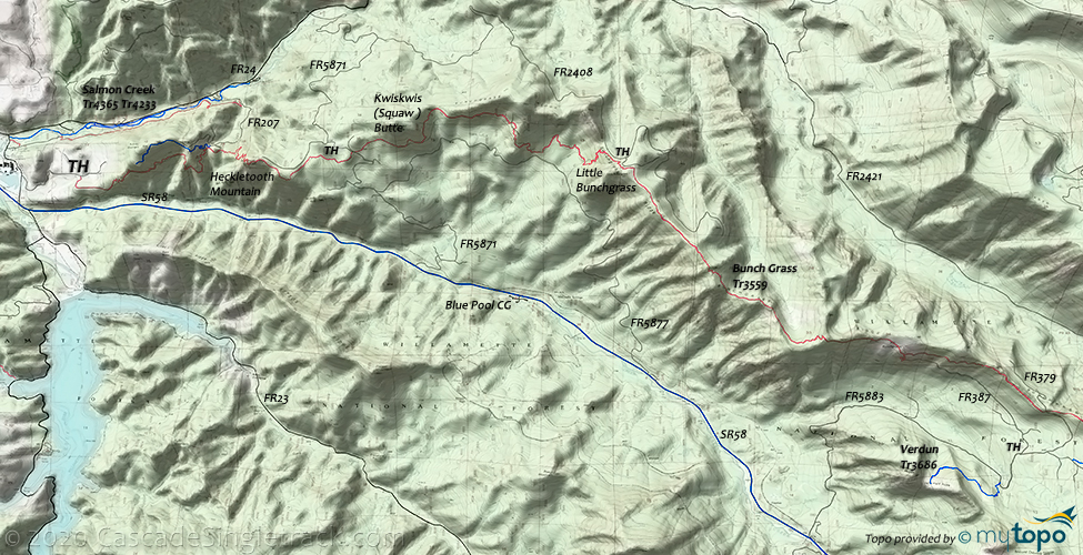 Eugene to Crest, Salmon Creek, Bunchgrass Ridge #3559 Topo Map