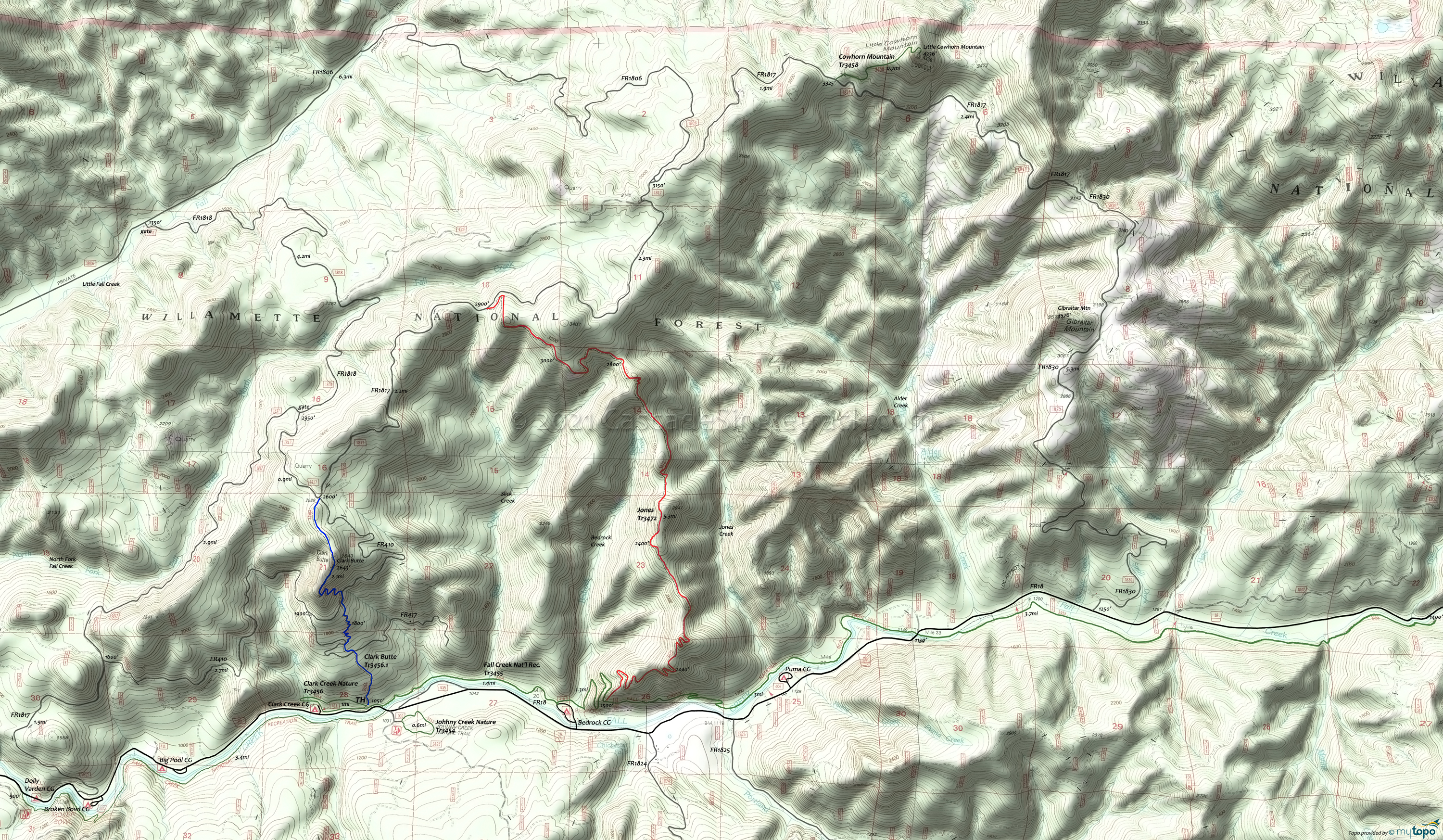 Clark Butte Trail 3456.1, Jones Trail 3472 Area Topo Map