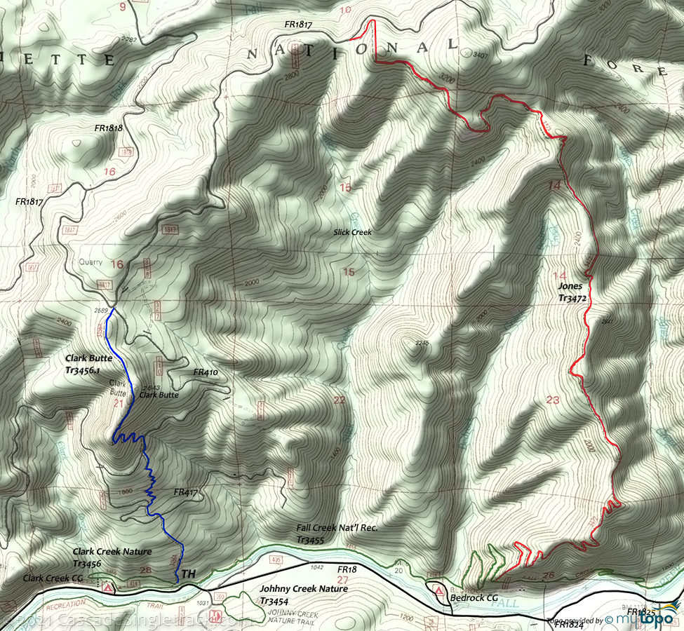 Clarke Butte to Jones Trail #3472 Topo Map