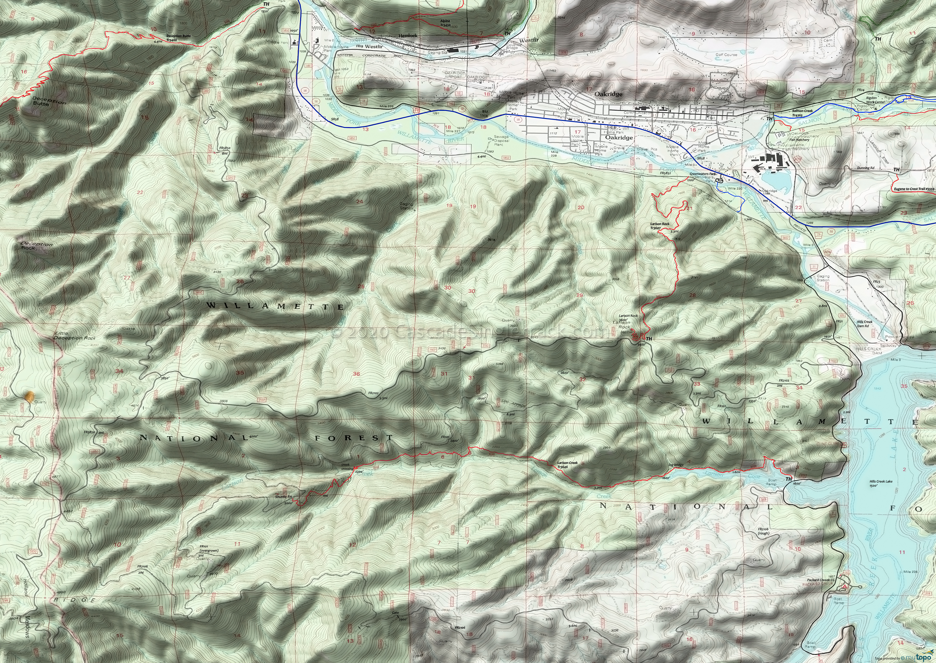 Larison Creek Trail 3646 Area Topo Map