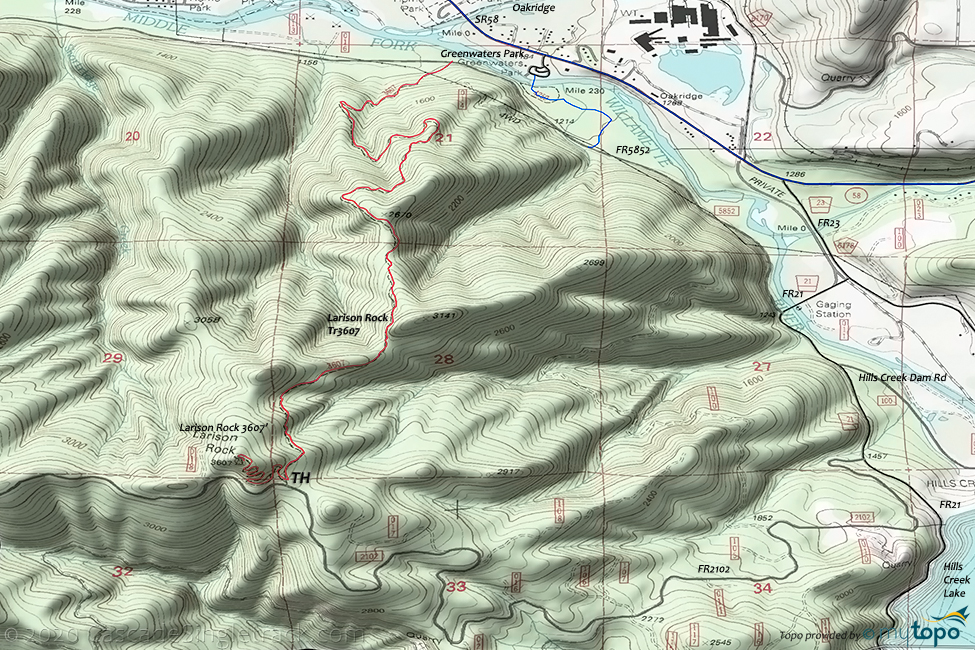 Larison Rock Trail #3607 Topo Map