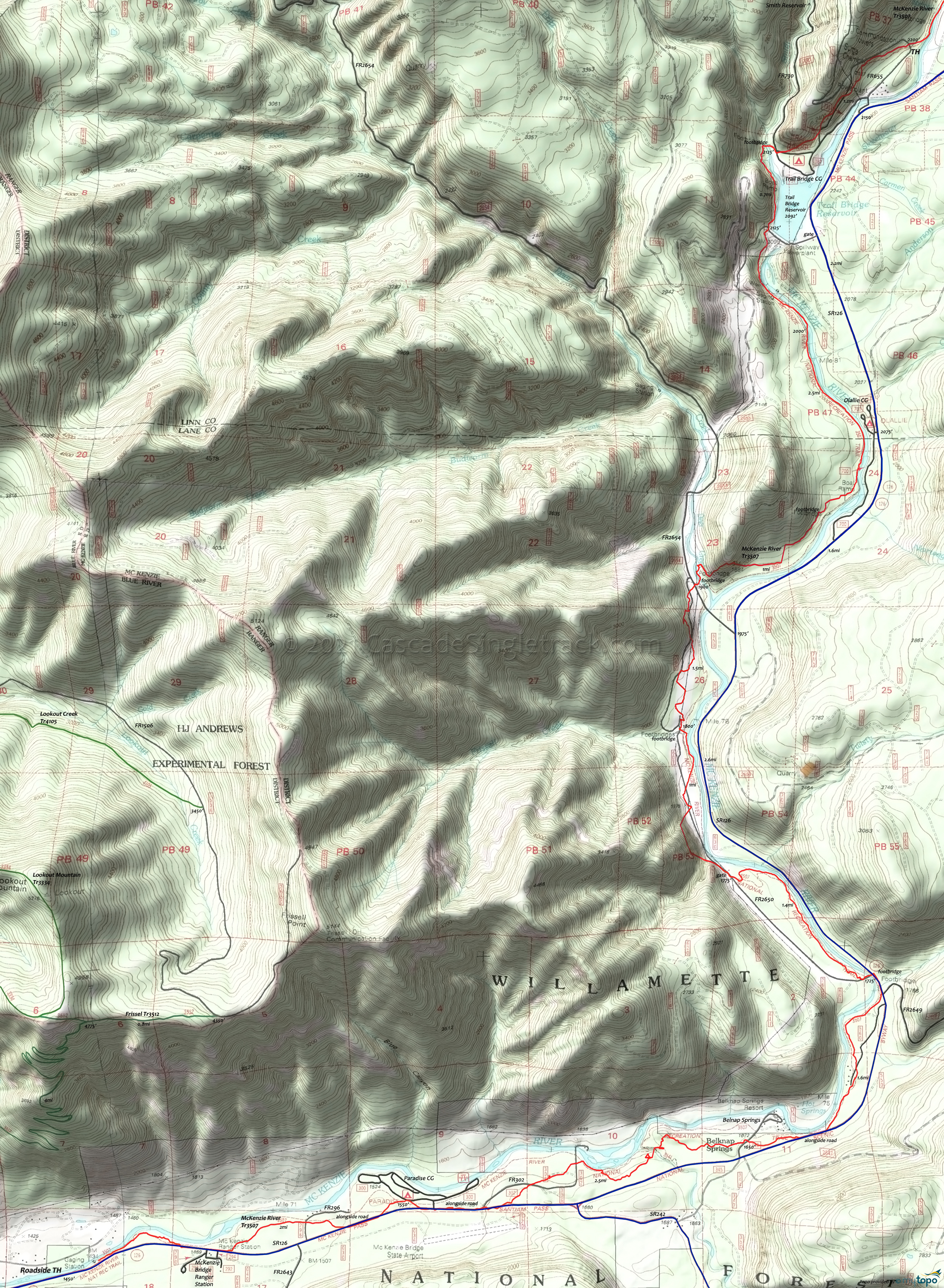McKenzie River Trail 3507 Area Topo Map