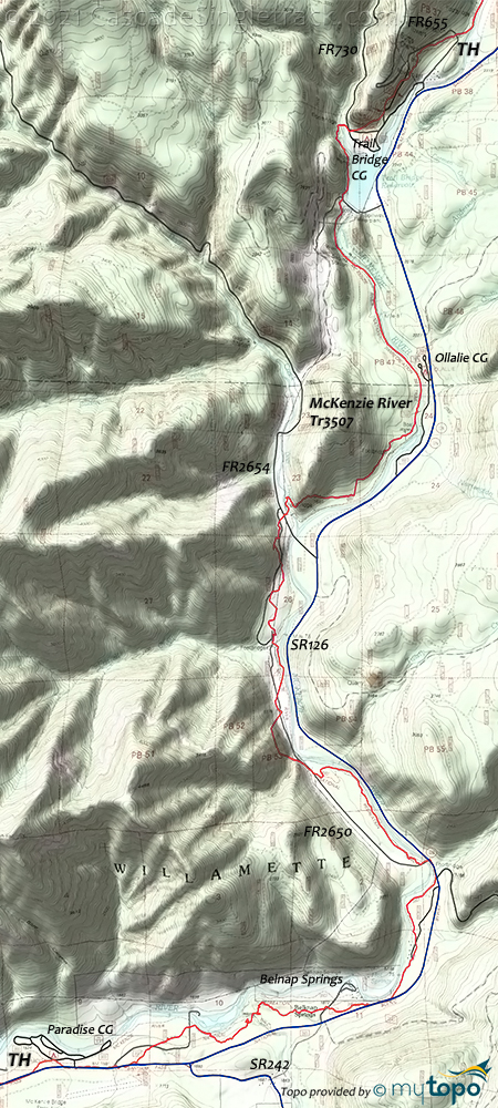 McKenzie River: Paradise CG to Trailbridge CG #3507 Trail Topo Map