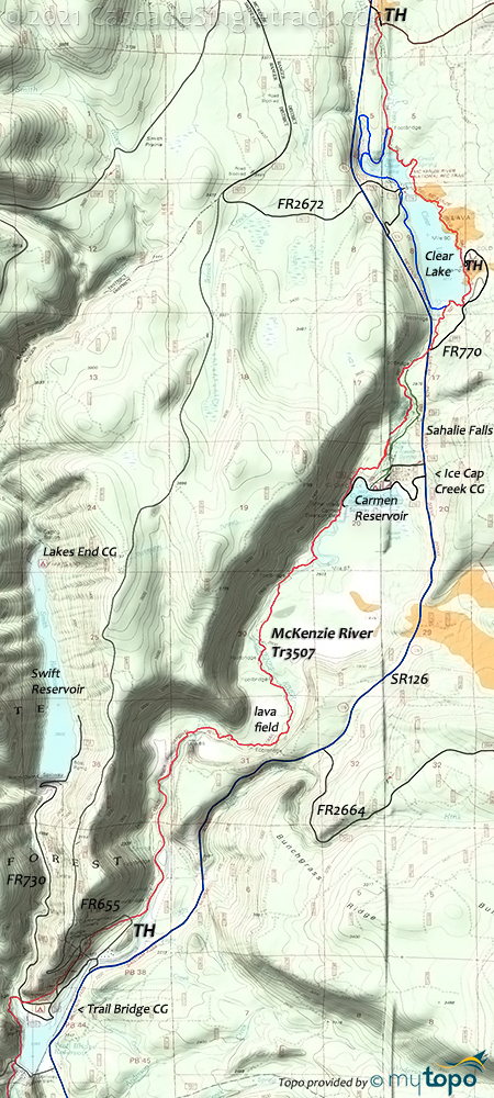 McKenzie River Trailbridge CG to Clear Lake Trail #3507 Topo Map