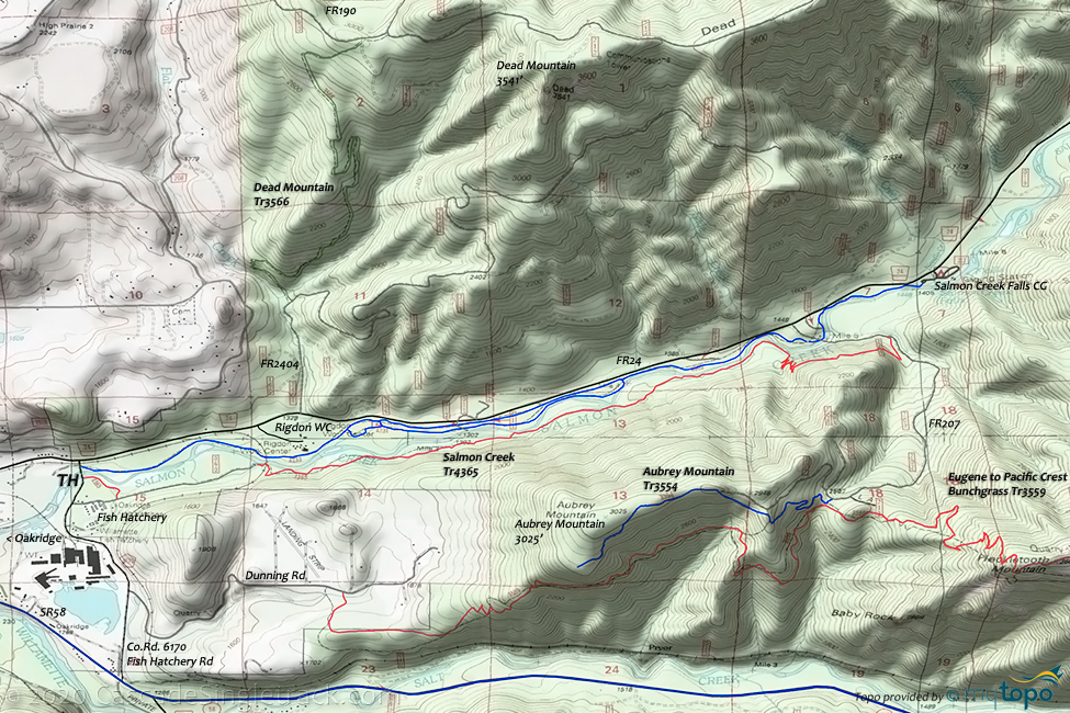 Aubrey Mountain, Salmon Creek Trail #4365 Topo Map