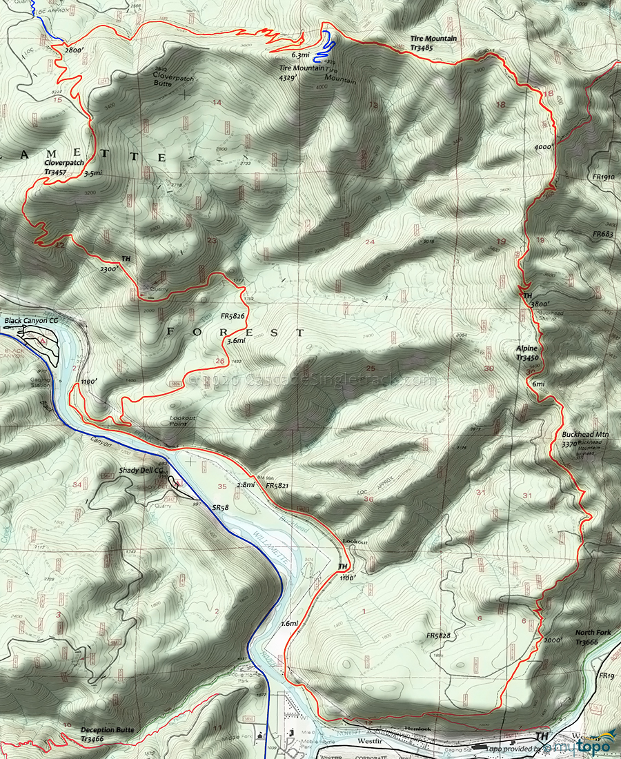 View of Alpine, Tire Mountain, Cloverpatch Loop Topo Map