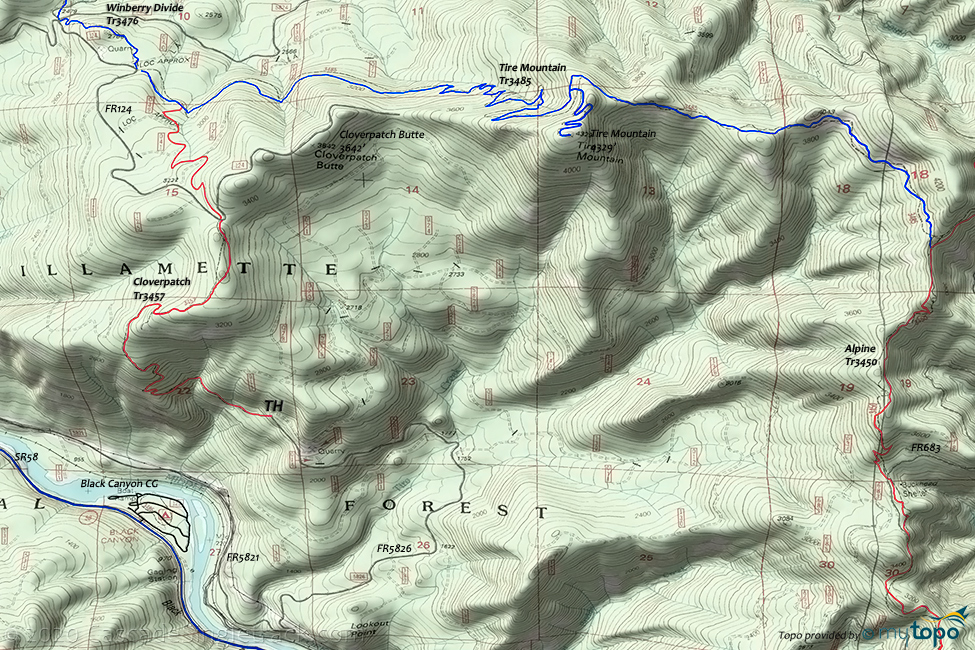 Tire Mountain Trail #3485 Topo Map