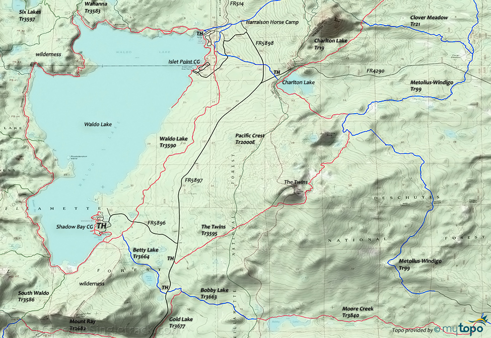 Waldo Lake Trail #3590 Topo Map