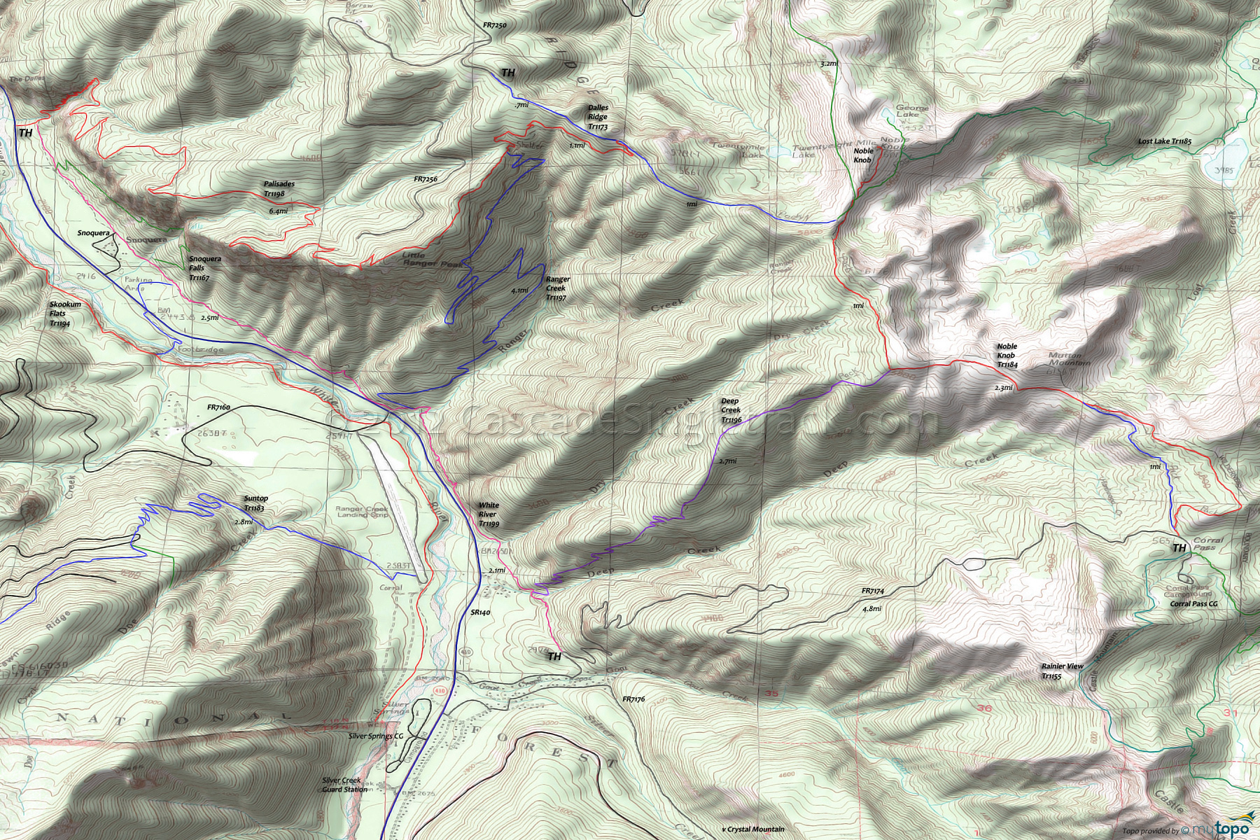 Deep Creek Trail 1196, Palisades Trail 1198, Ranger Creek Trail 1197 Area Topo Map