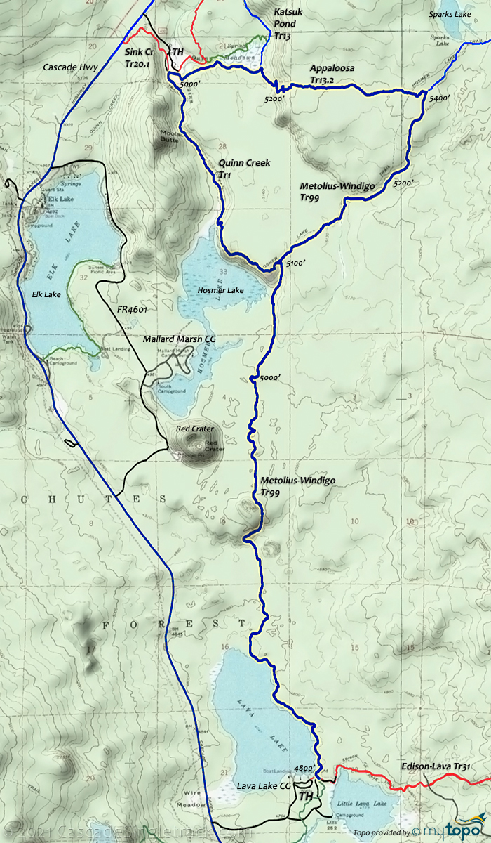 View of Metolius-Windigo, Appaloosa, Katsuk Pond, Quinn Creek CCW Loli Topo Map