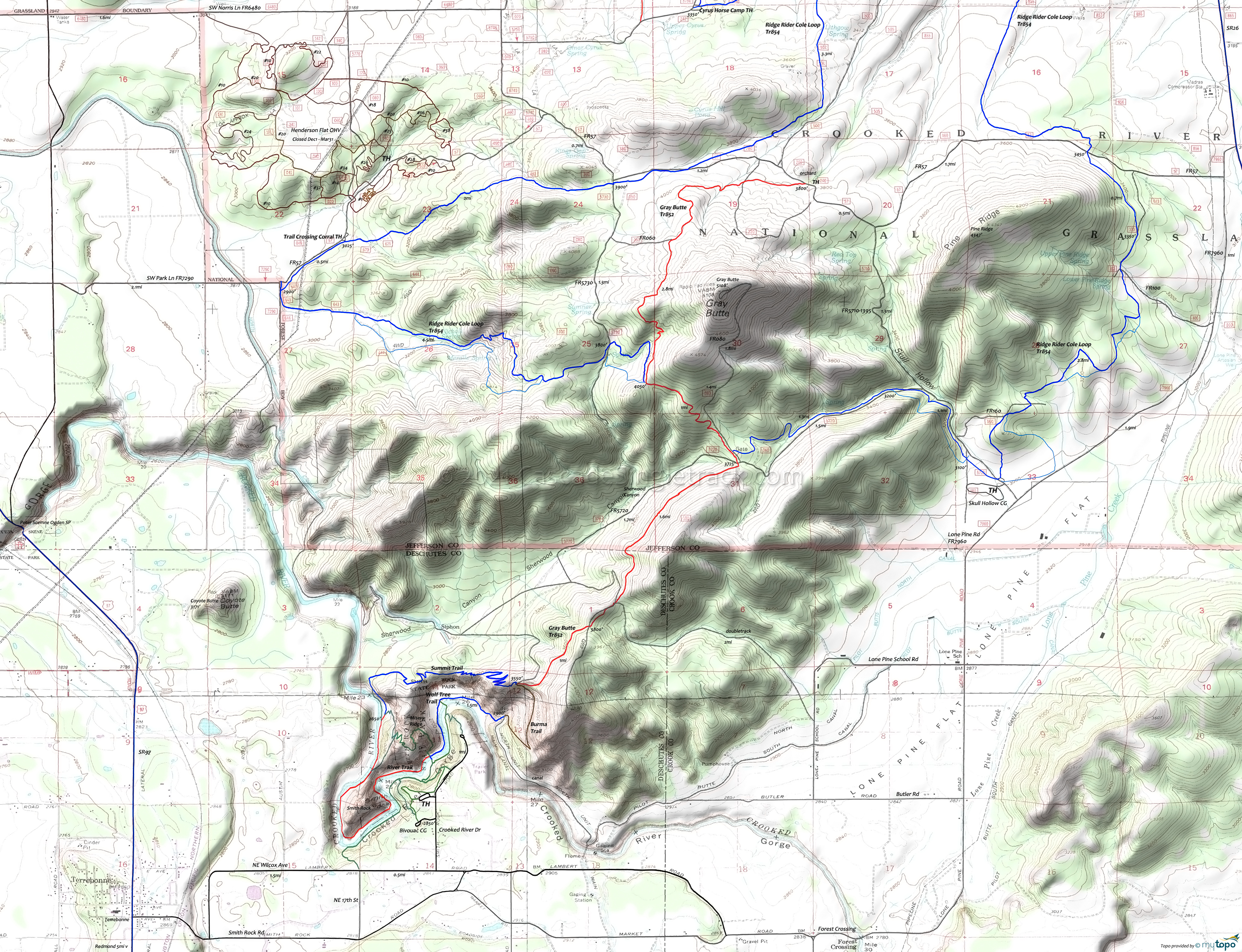 Gray Butte Tr852, Summit Trail, Wolf Tree Trail Area Topo Map