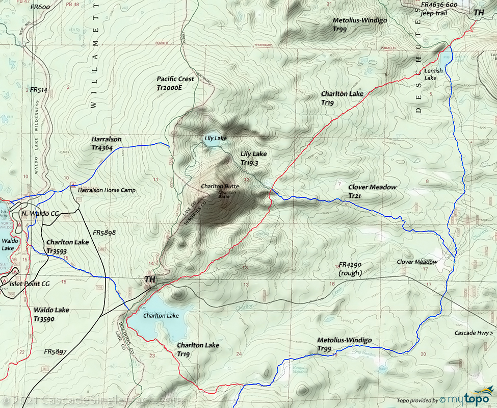 Lemish Lake, Lily Lake, Clover Meadow, Metolius-Windigo Charlton Lake Topo Map