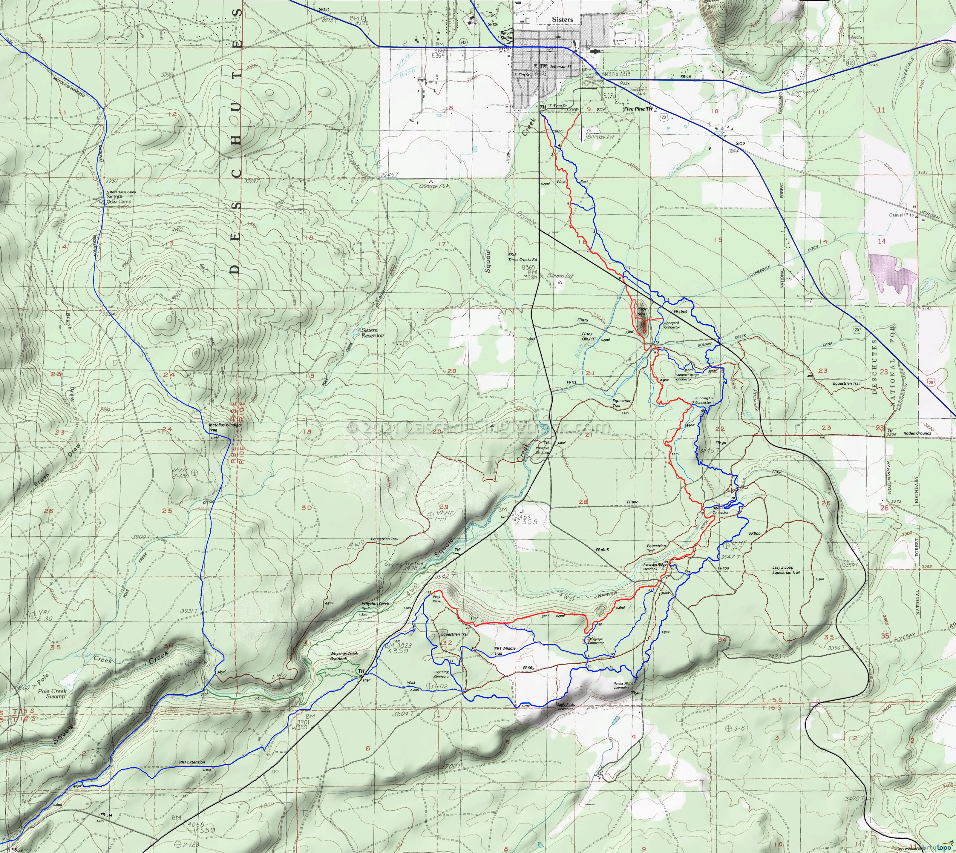 Peterson Ridge, Sisters Mountain Bike Trail 4090 Area Topo Map
