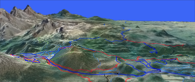 3D view of Swampy Lakes Trail to Swede Ridge Trail
