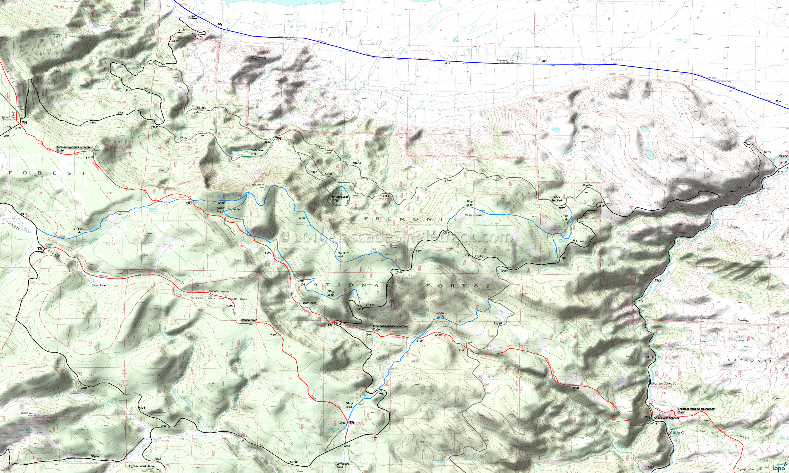 Hanan-Sycan Trails Area Topo Map