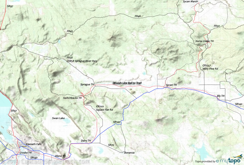OCnE Woods Line Trail Topo Map