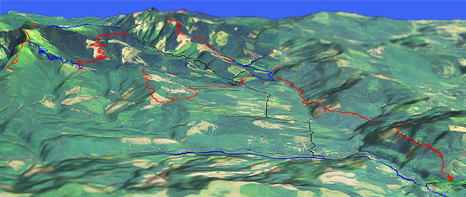 3D view of Larch Mountain, Bells Mountain Trails