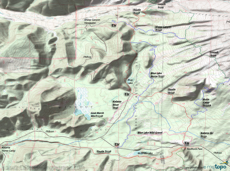 Blue Lake, Kalama Ski, Butte Camp, Sheep Canyon, Loowit and Toutle Trail #238 Topo Map