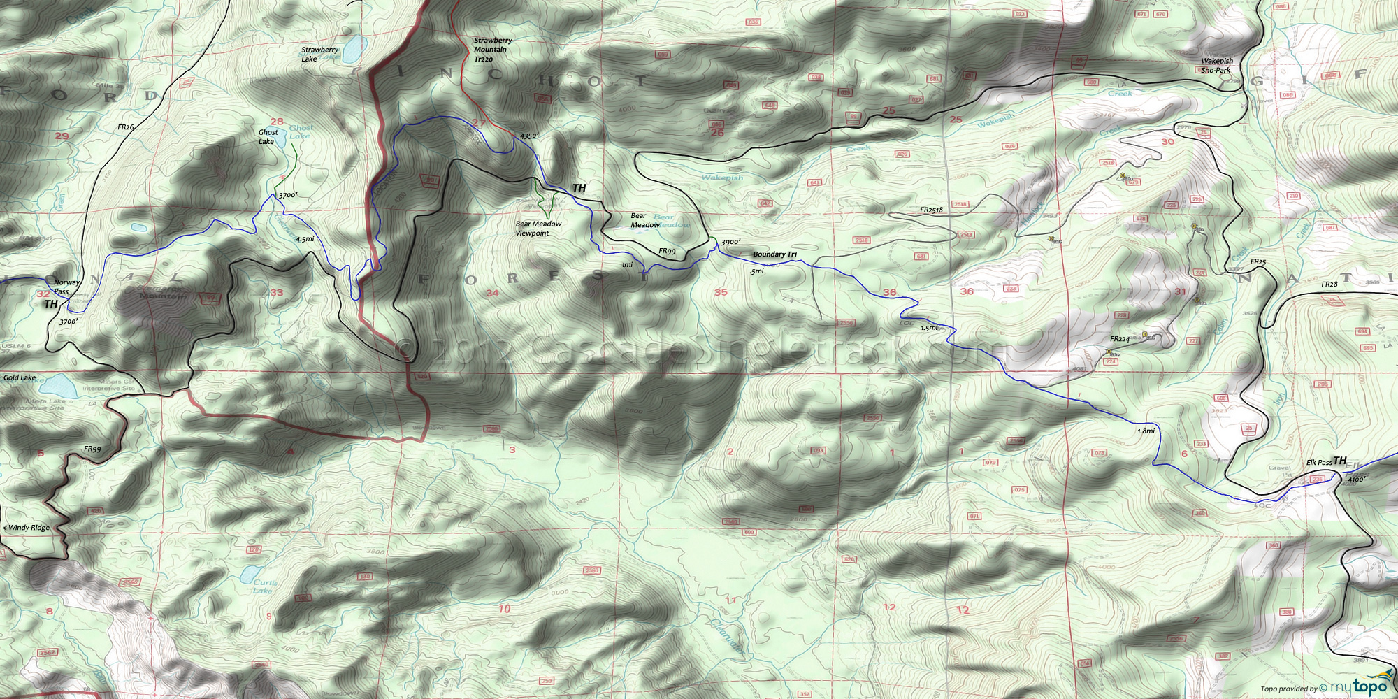 Boundary Trail 1 Mountain Biking and Hiking Topo Map