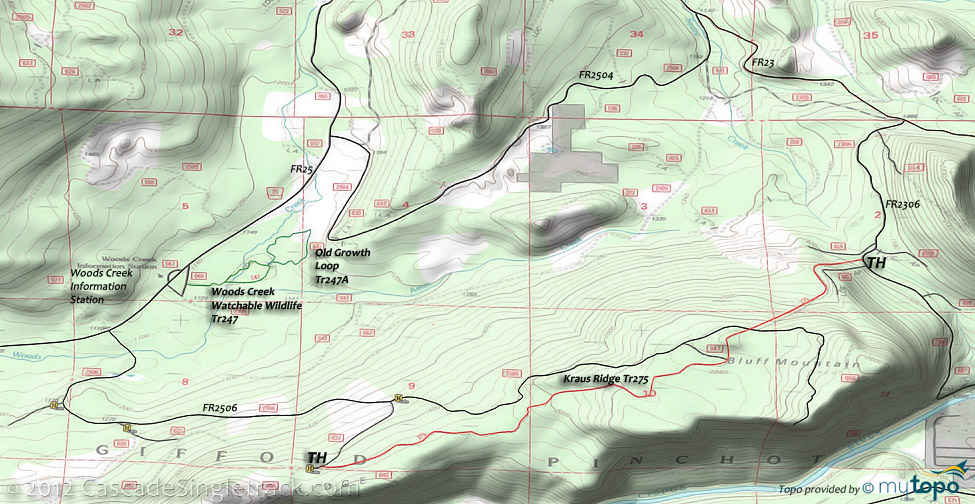 Woods Creek Watchable Wildlife, Old Growth Loop, Kraus Ridge Trail #275 Topo Map