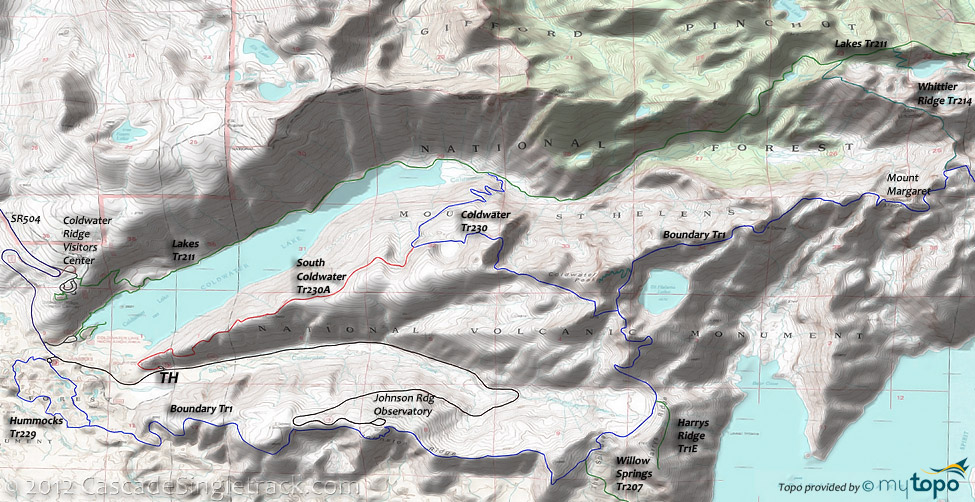 Coldwater, Mount Margaret, Boundary Lakes, Harrys Ridge, Hummocks, Whittier Ridge, Panhandle Lake, Independence Pass Trails Topo Map