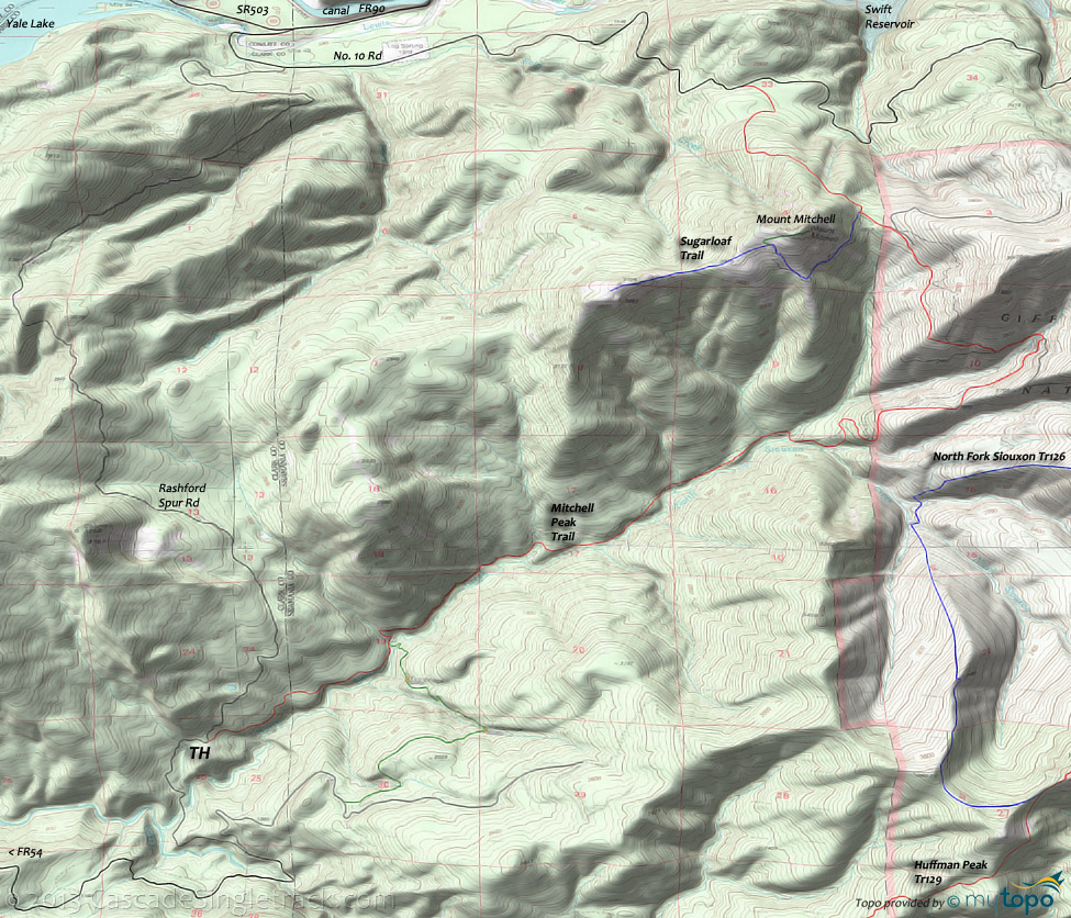 Mitchell Peak, Sugerloaf Trail Topo Map