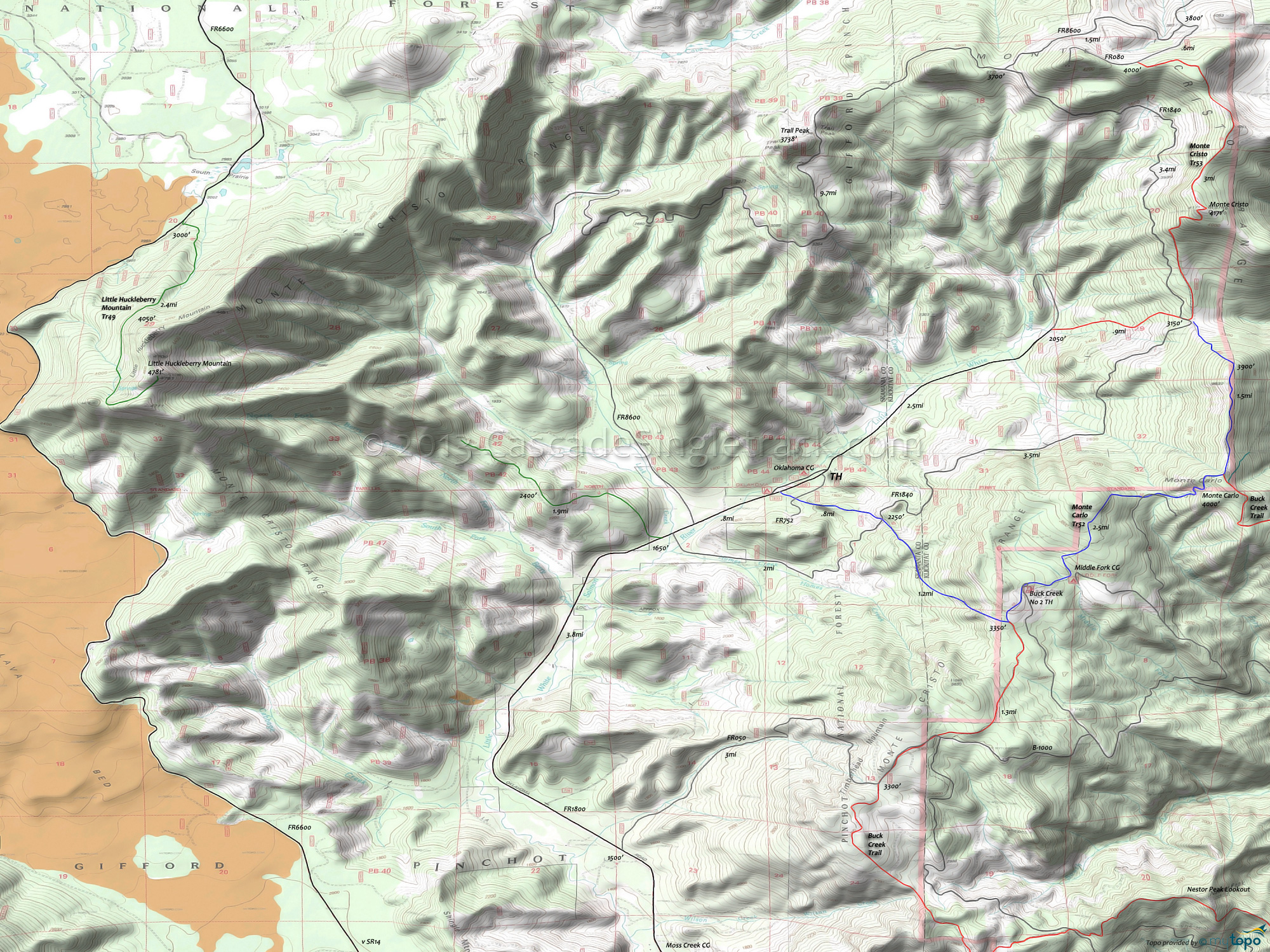 Monte Carlo Trail 52, Monte Cristo Trail 53 Area Topo Map