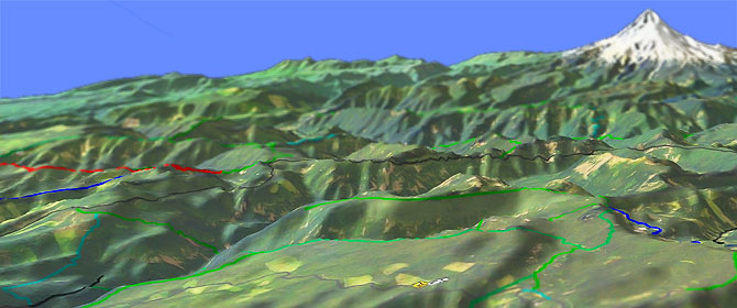 3D view of Huxley Lake to Grouse Point Trail #517
