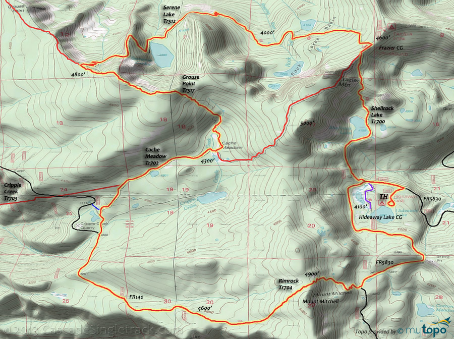 View of Rimrock to Serene Lake CW Loop Topo Map