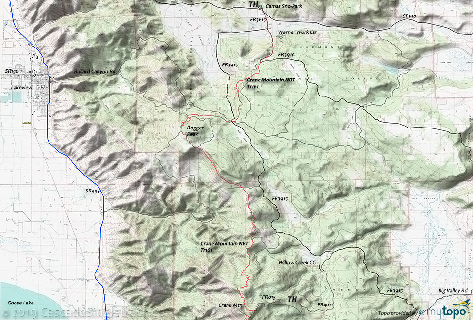 Rogger Meadow to Crane Mountain Trail #161 Topo Map