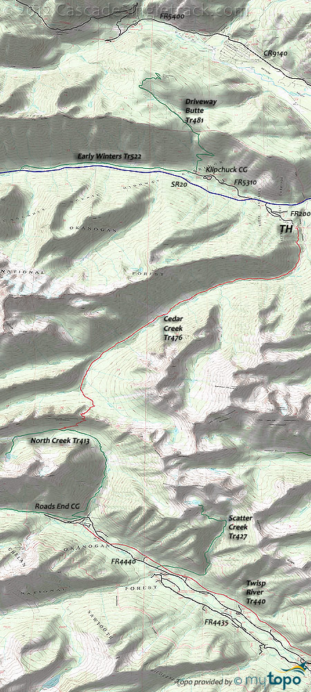 Driveway Butte, Early Winters, Cedar Creek Trail #476 Topo Map