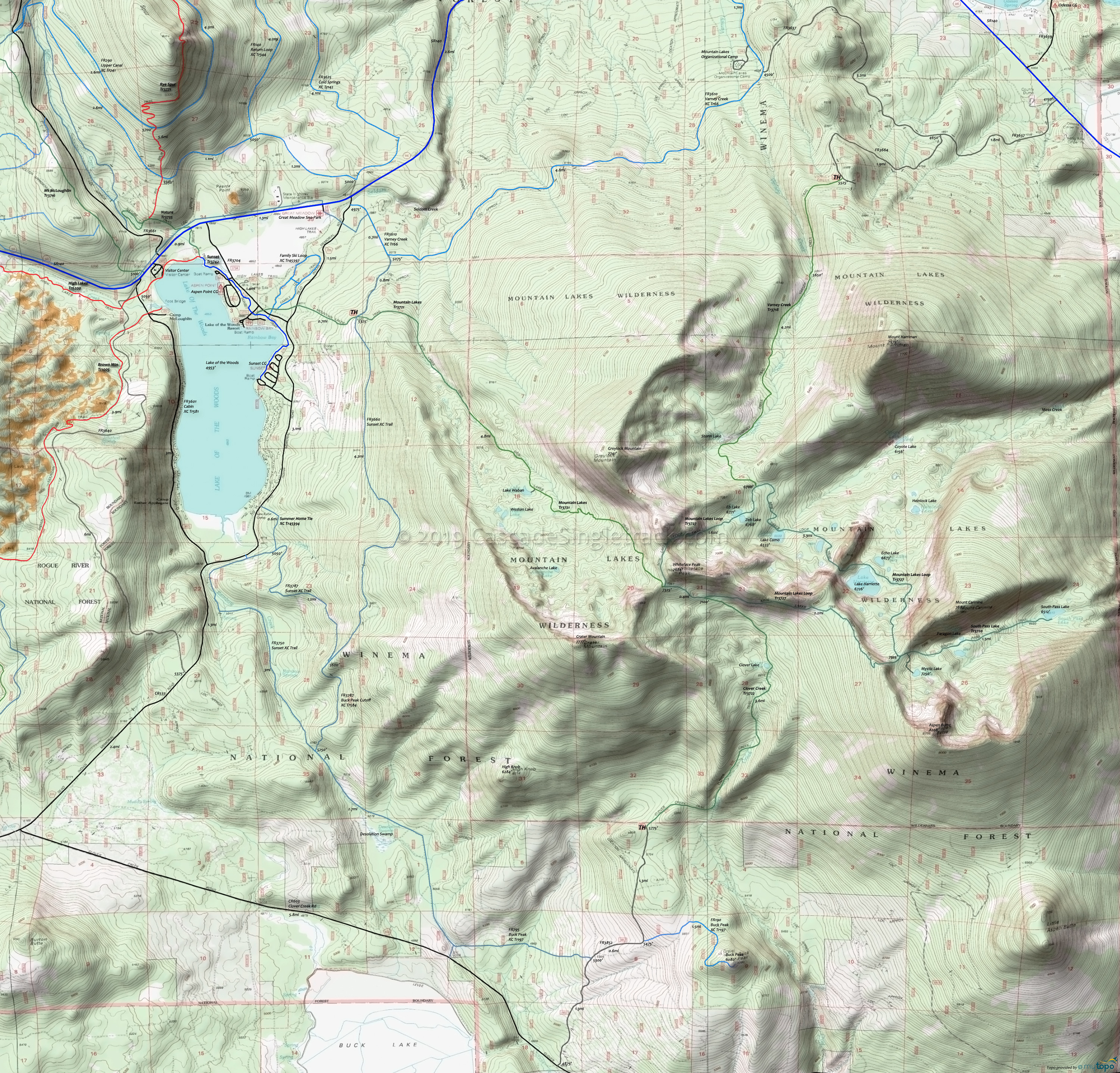 Mountain Lakes Wilderness Hiking Topo Map