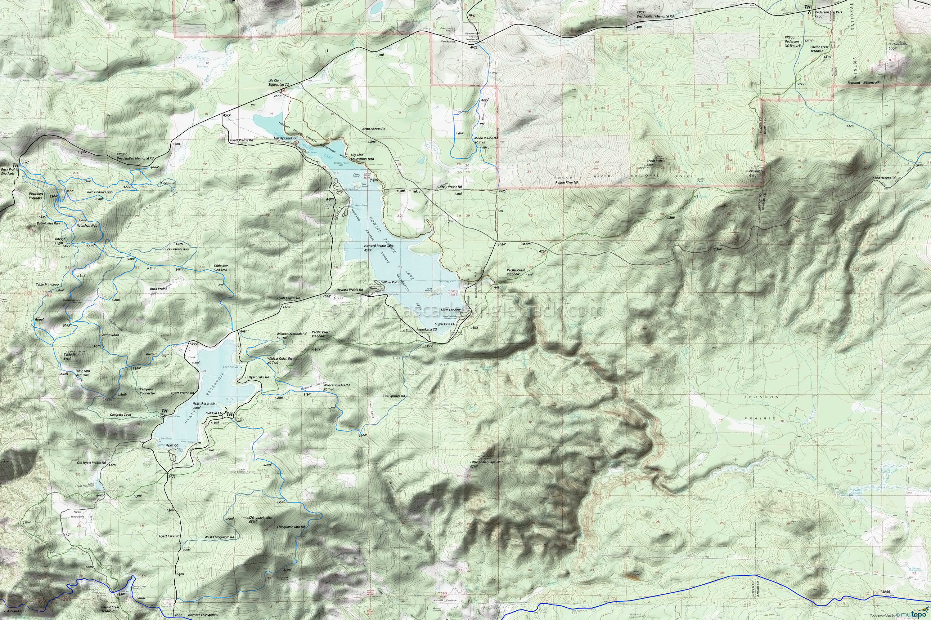 Hyatt Lake and Howard Prairie Lake Area Topo Map